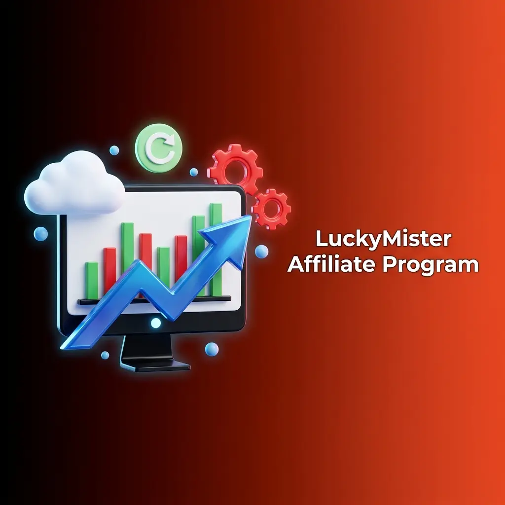 LuckyMister affiliate program dashboard with tracked links, reporting, commission options, and UK traffic support