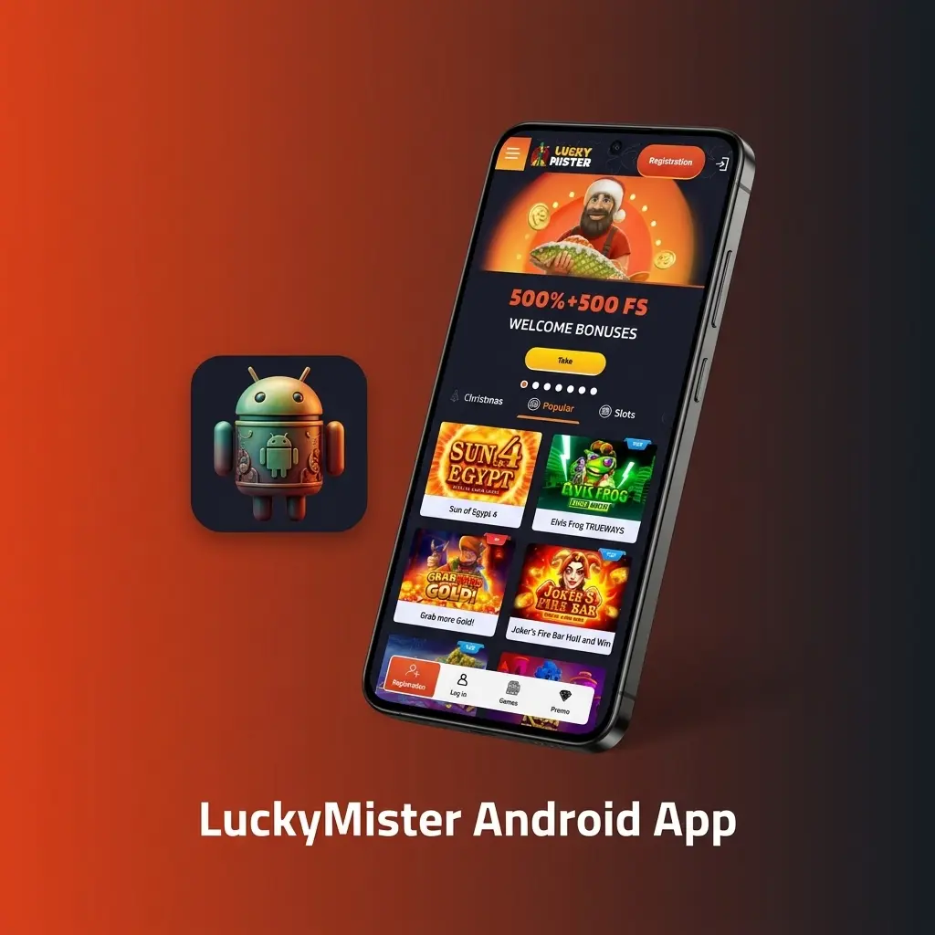LuckyMister Android app download button for mobile betting and casino games access on the go