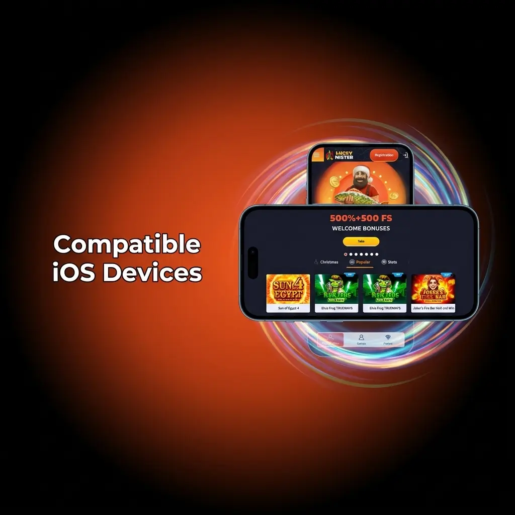 List of compatible iOS devices for LuckyMister app including iPhone X to 17 series and iPad Air and Pro models