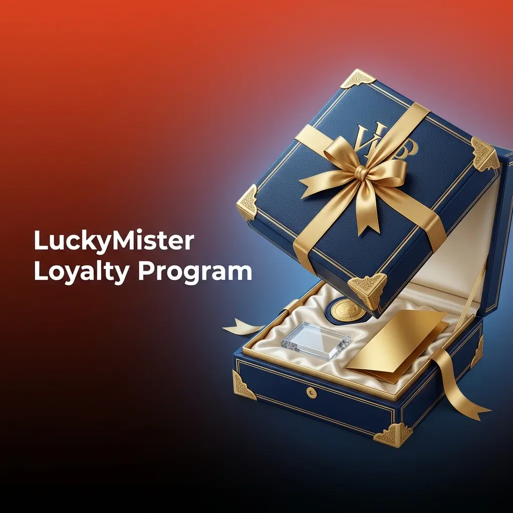 LuckyMister loyalty programme tiers showing points, cashback rewards, VIP offers, faster withdrawals and redeemable bonuses