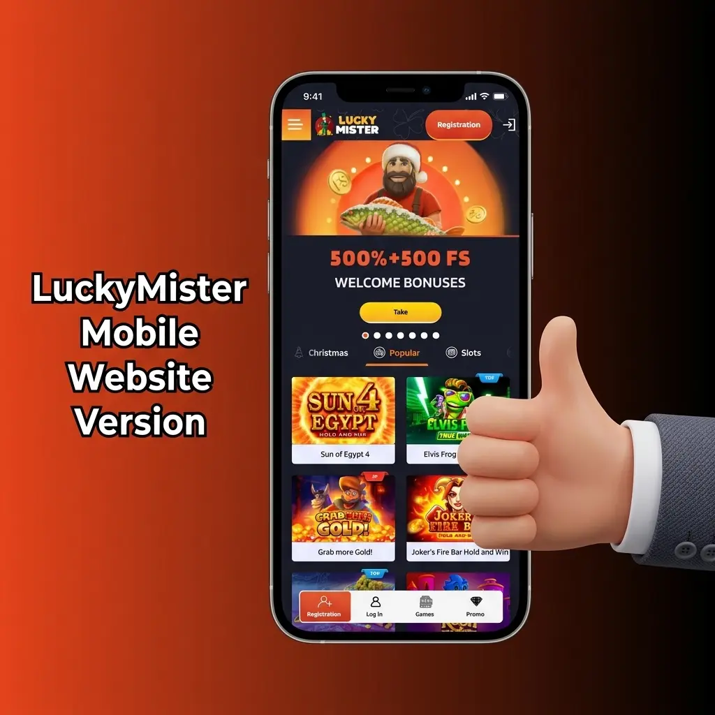 LuckyMister mobile-optimised website on smartphone and tablet, offering sports betting, casino games, deposits and withdrawals
