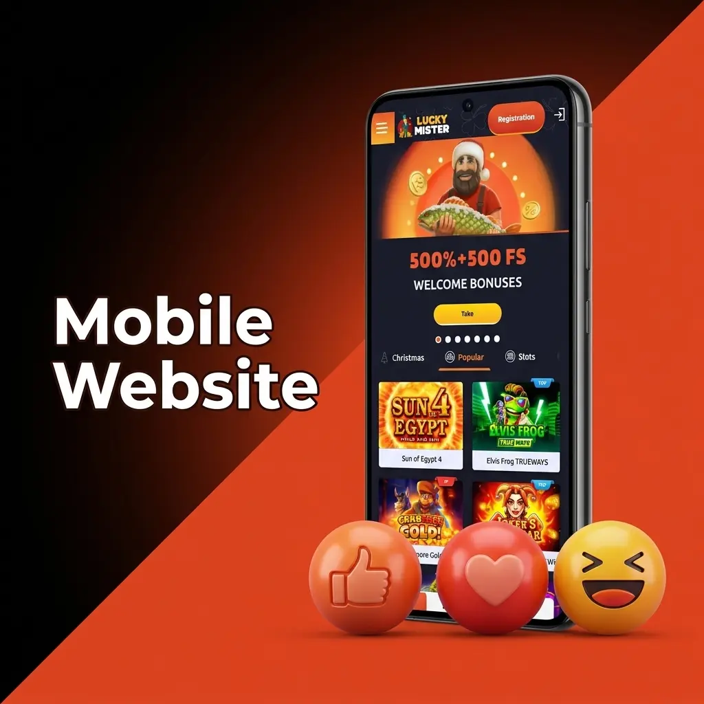 LuckyMister mobile website with compact menu, fast search, accessible bet slip, quick filters, and secure login options