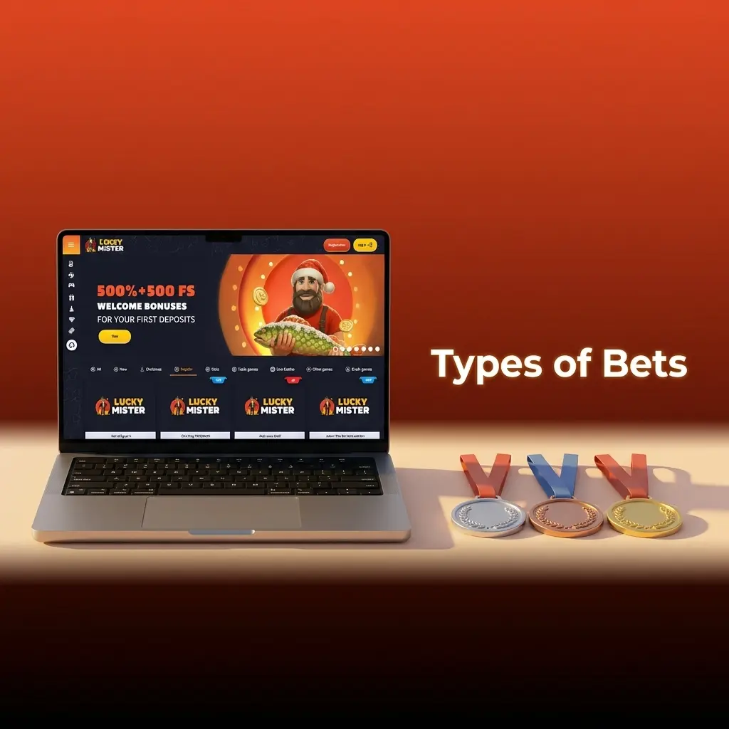 Infographic showing types of bets: single, express accumulator, system, double and combo, with brief descriptions